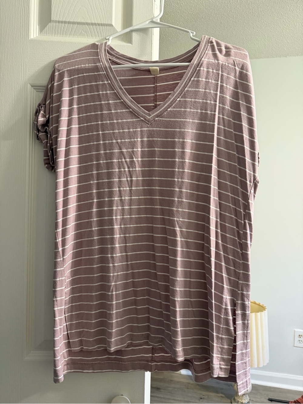 Wishlist Mauve and White Striped V-Neck Tee